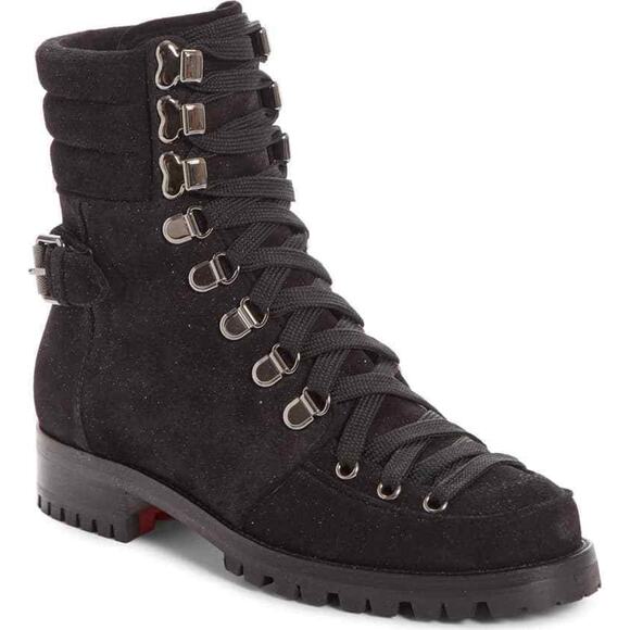 Christian Louboutin Who Runs Flat Crosta Star Black Combat Ankle Boots 35.5 - Picture 1 of 11